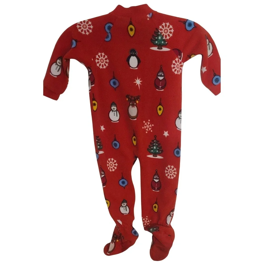Footed Red Pajamas Christmas Santa Snowman Penguin Fleece‎ Baby XS